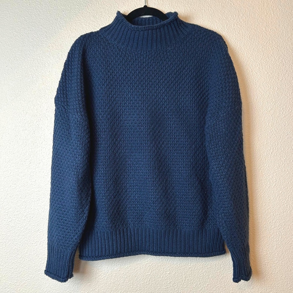 Zesica Navy Blue Roll Neck Fishermans Sweater Womens Coastal Preppy Old Money M